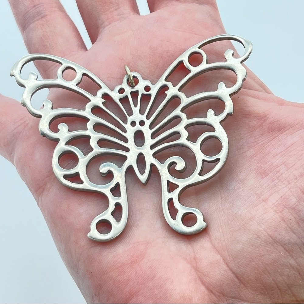 Large Butterfly Pendant by Reed & Barton | Pewter silver tone insect jewelry